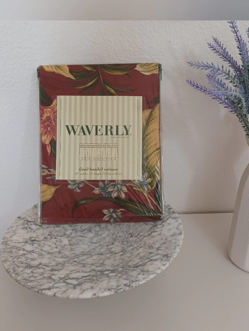 NIP Waverly Wailea Coast Lined Banded Valance - Pomegranate Burgundy 50x16